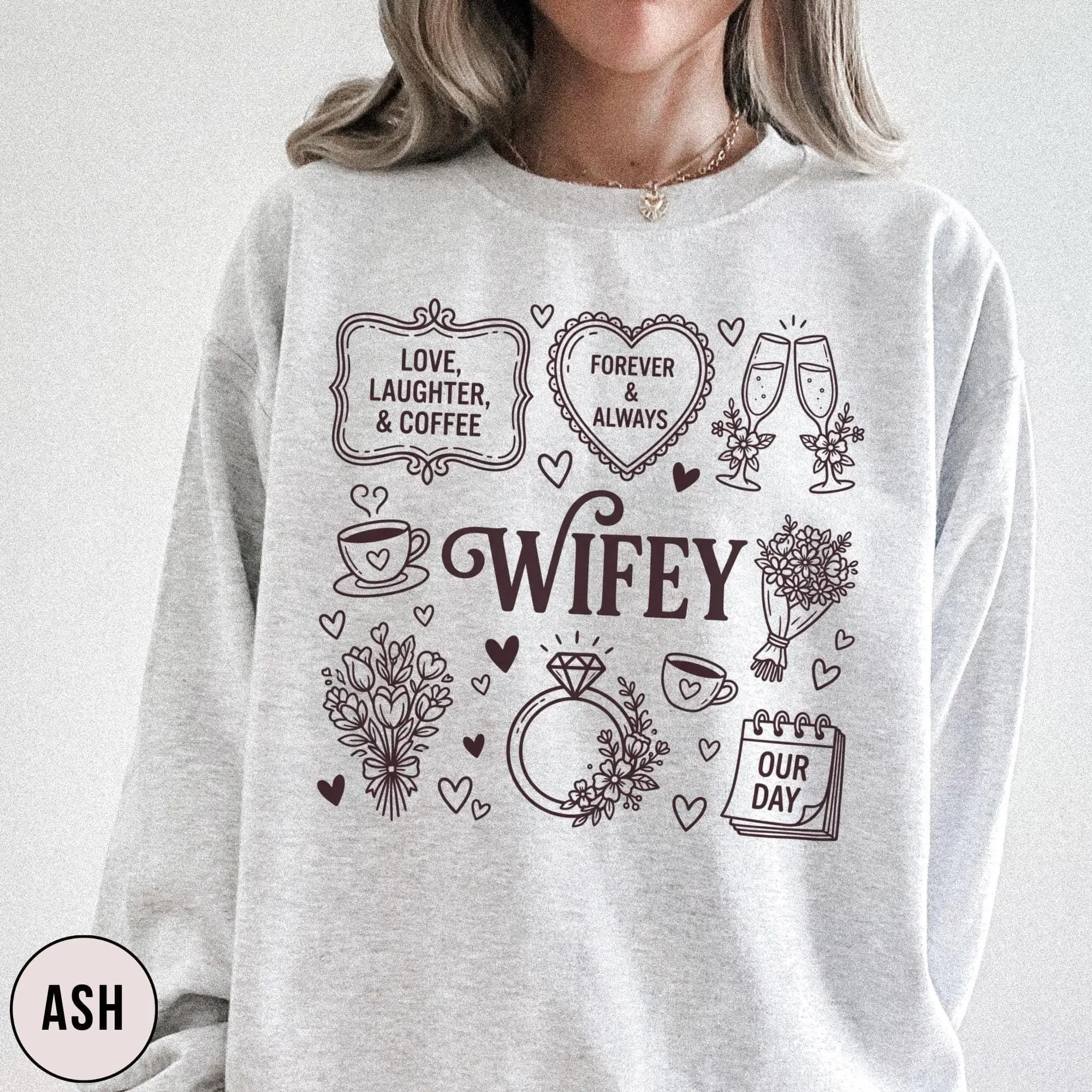 Wifey Sweatshirt Cute Bridal Shower Crewneck Wedding Gift for Wife Cozy Newlywed Pullover Honeymoon Outfit