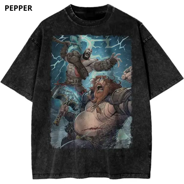 Kratos vs Thor Shirt God of War Shirt Game Shirt T-shirt, Birthday Gift for Her - Vintage Graphic Tee – Unisex S-3XL – Menswear & Womenswear – Streetwear Tops – Casual Cotton Crewneck Shortsleeve T-shirt