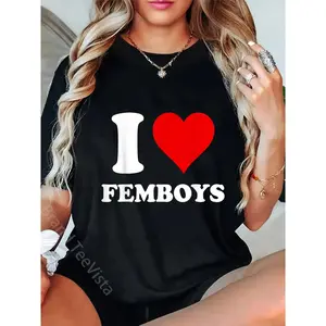 100% Cotton Unisex The Official Red Heart Adult Humor Brand I Love Femboys T-Shirt Vintage Graphic Printed Tee