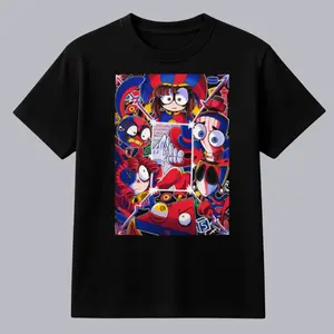 Digital Circus Pomni Graphic Tee Vintage Harajuku Anime T-Shirt Gildan 5000 Heavy Cotton Unisex Top