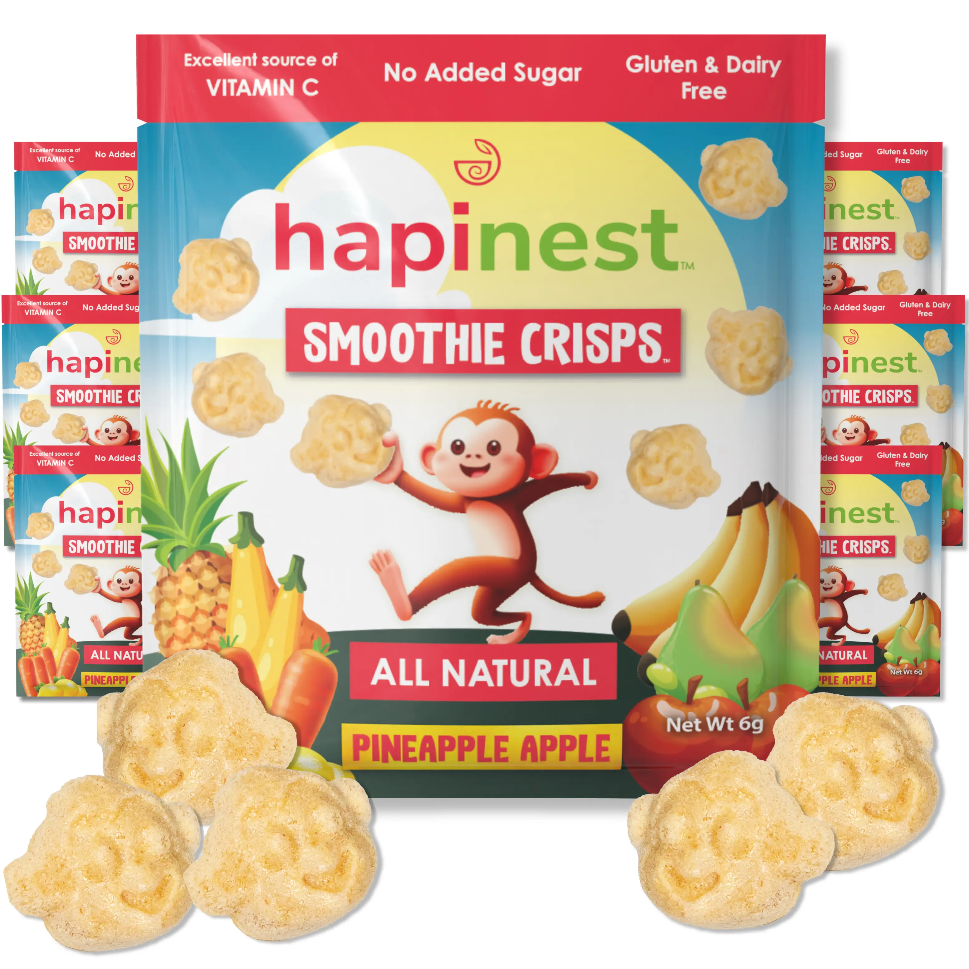 Hapinest Pineapple Apple Smoothie Crisps: Freeze Dried Fruit & Veggie Snack for Kids and Toddlers