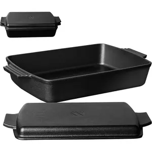 2-In-1 Pre Seasoned Cast Iron Dutch Oven With Skillet Lid,Casserole Dish,Rectangular Baking Pan,Griddle Pot Set, 6QT, 9"x13"