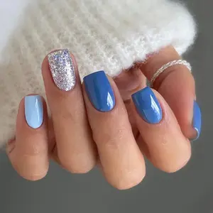 Sparkling Blue Gradient Press On Nails | CurvLife Nail | 24pcs Medium Oval Fake Nails | Glossy Finish with Shimmery Blue Transition | Easy to Apply, Comfortable & Long-Lasting | Perfect for Daily Wear, Ocean-Themed Parties, Beach Days & Cool-Toned Events