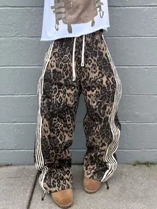 Men's Trendy High Street Leopard Print Pants, Casual Streetwear Trousers, High Elasticity Slim Fit, Drawstring Design, Street Hip Hop Style, Must-Have Fashion Item