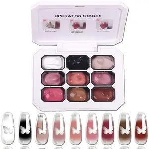 9 Colors Nail Patting Gel Palette for Gradient Nails, Semi-Solid Pat Pat Gel Polish for Ombre Designs, UV LED Curing Nail Painting Gel for Women Girls, Patting Gels for Nails