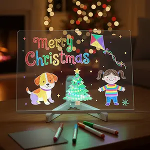 11.8"x 7.9" LED Drawing Board with 7 Neon Markers , Acrylic Dry Erase Light-Up Board with Stand Markers Wipes & Tracing Paper Erasable Reusable Board Learning Ideal Gift for Birthday Christmas