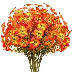 Artificial Fall Flowers for Outdoor Fall Decor, 10PCS Fake Pansy Faux Mums Fall Outdoor Flower Fake Fall Plants Artificial Flowers for Outside Planter Front Door Porch Home  Decor