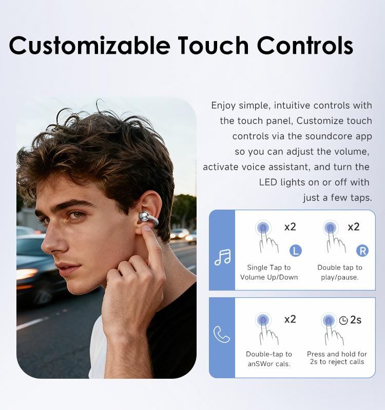 Multi-color Digital Display Clip-on Open Ear Wireless Bluetooth 6.0 Headphones with Audios, Mic, 50H Playtime, ENC, IPX5 Waterproof, Next-gen Comfort for Small Ears & Fitness Runs, Headset, Long Play