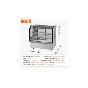 VEVOR Refrigerated Display Case, 32 Cu. Ft./ 901L Large Pastry Display Case, 4-Tier Commercial Display Refrigerator with LED Lighting, Downdraft Cooling, Movable with Casters, for Bakery
