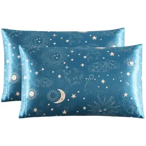 Set of 2 Printed Satin Pillowcases Soft, Cooling and Silky Queen Size Envelope Closure 20x30 inches