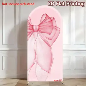 Pink Sheer Bow Arch Backdrop Cover for Girls Birthday Party Decorating Baby Shower Wedding Arched Backdrop Decor Elastic Double-Sided Spandex Fabric Party Decoration Supplies