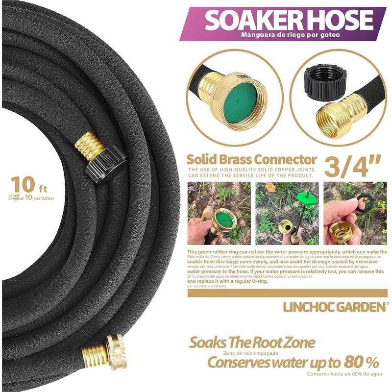 LICNCHOC GARDEN Soaker Hose 10ft,1/2 INCH Flexible Durable Garden Hose for Efficient Watering, Leak-Proof Design 100% Recycled Rubber,Ideal for Lawns,Gardens & Flower Beds