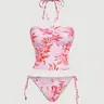 Women's Floral Print Tankini Outfit Two-Piece Swimsuit Set, Drawstring Halter Neck, Belted Belly Coverage, Vacation Style, Wholesale Export, Floral Print Swimsuits, Tankini Swimwear Set