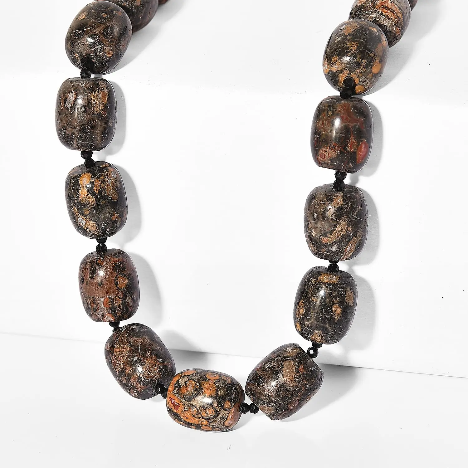 EverTrue Black Grey Brown Leopard Spot Jasper, Thai Black Spinel Necklace (18 Inches) in 18K YG Plated 345.00 ctw