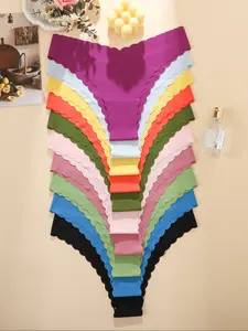 6/7/8/10Pieces Women's Seamless Smooth Fit Yoga Panties, High Waist Triangle Underwear, Leopard & Floral Print, Wave Edge Fan Cut Design, 6-10 Pack