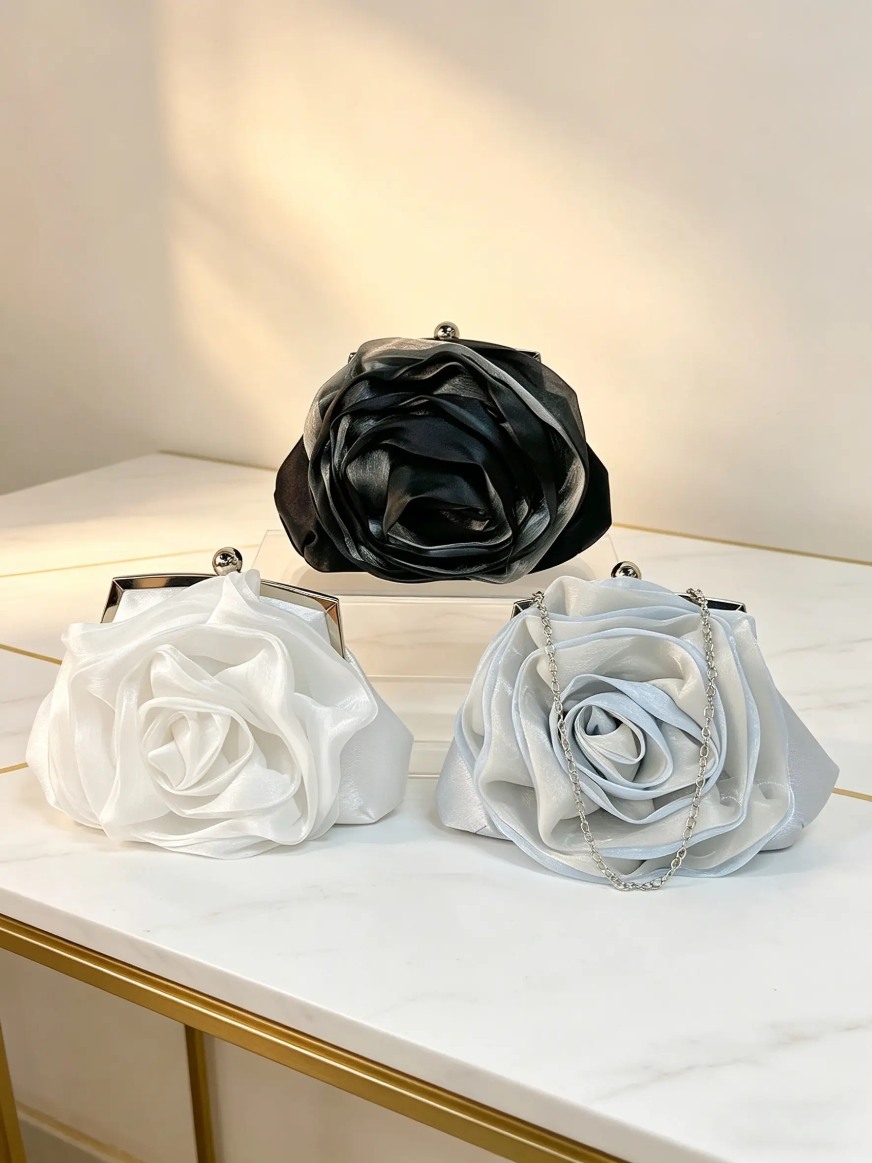 New Women's Fashion Luxurious Evening Bag, Floral Rose Design Handbag, Romantic Wedding Bridesmaid Bag, Party Dress Dance Bag