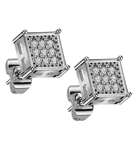 Block Clear CZ Stainless Steel Stud Earrings
