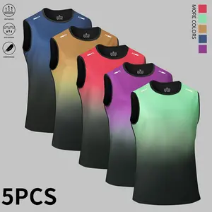 5-piece set of men’s gradient sports tank tops, suitable for everyday casual wear and fitness activities; summer menswear | men’s tank tops