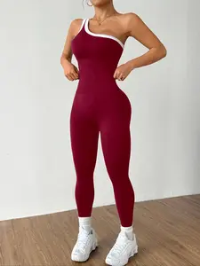Women's Colorblock Sleeveless Knit Yoga Jumpsuit, Casual Fashion Sportswear, Spring Summer Home Commute Wear, All Seasons Suitable, Sportswear Jumpsuits
