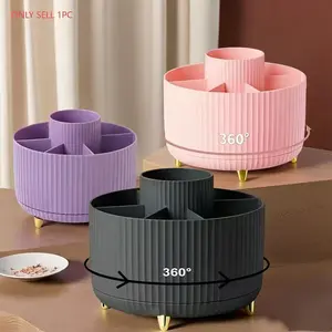 Multifunctional Rotating Makeup Storage Box, Coverless Rotatable Cosmetic Organizer for Lipstick Brushes Accessories, Makeup Tool Organizer, Abs Plastic, Bedroom Bathroom Use
