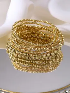 7pcs/Set Minimalist Gold Beaded Bracelet Set, Handmade Jewelry Bangle Suit, Stackable Bangle Bracelets, Trendy Stack Bangles, Suitable For Women's Daily Wear