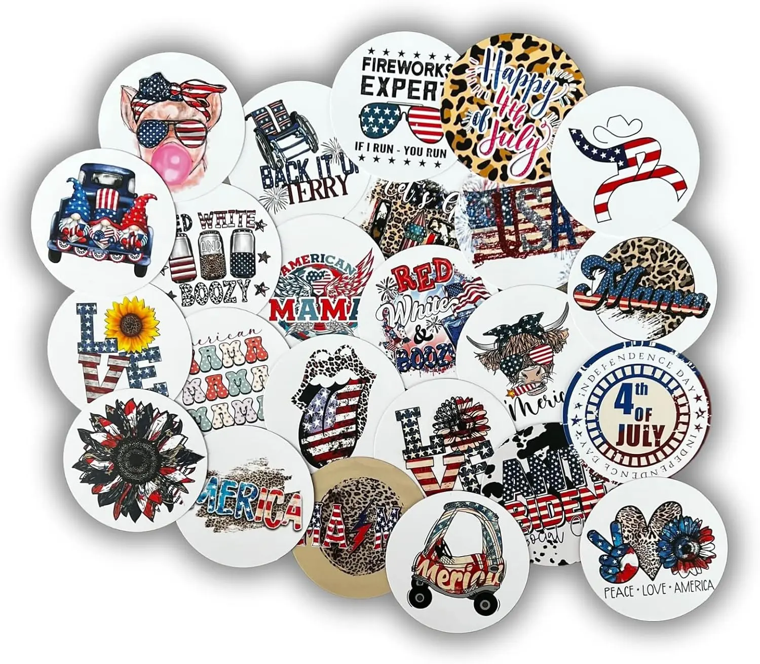 4th of July Freshie Cardstock Circles Cutouts Rounds 3” inches | 24 pk mixed | Oven Bake for Aroma Beads Heavy Weight Paper American Holiday Red, White and Blue