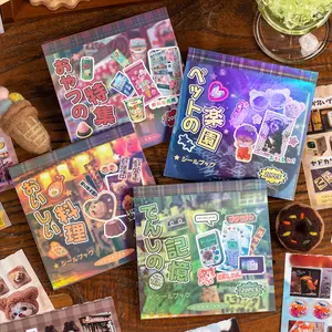 4 books/set, retro stickers, Japanese millennial style, versatile scrapbook diary DIY decoration materials