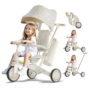 Winhope 9-in-1 Children’s Tricycle (Ages 1–6): Anti-tip frame + one-button folding design, PU shock-absorbing quiet wheels