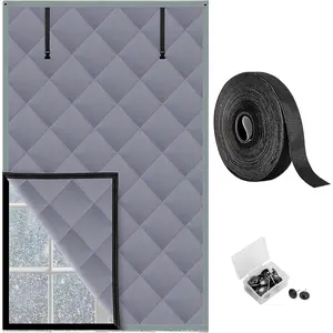 3 Layer 63 x 39 Inches Winter Insulated Window Cover Oxford Thermal Insulated Window Blanket with Fastener Gray Window Insulation Kit for Winter Keeping Warm
