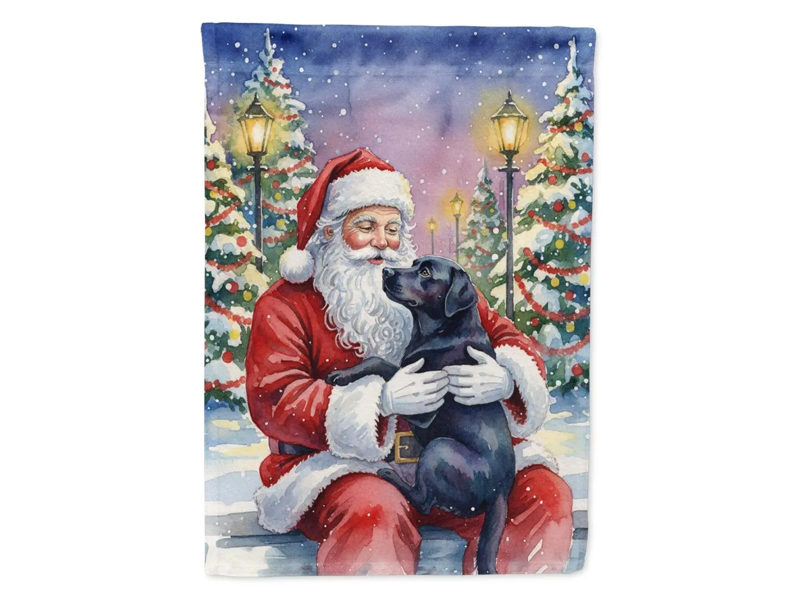 Carolines Treasures FNT1050CHF 40x28in Christmas House Flag, Black Labrador Retriever with Santa Claus Print Artwork, Festive Decor Gift for Home