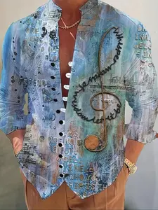 Men'sAllOverPrintButtonFrontShirt,CasualRegularFitLongSleeve?StandCollar?TopforAllSeasons,FashionMen'sClothesforDailyWear