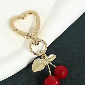 Cute Cherry Key Charm with Heart Clip - Adorable Cherry Bag Charm for Backpack Decoration