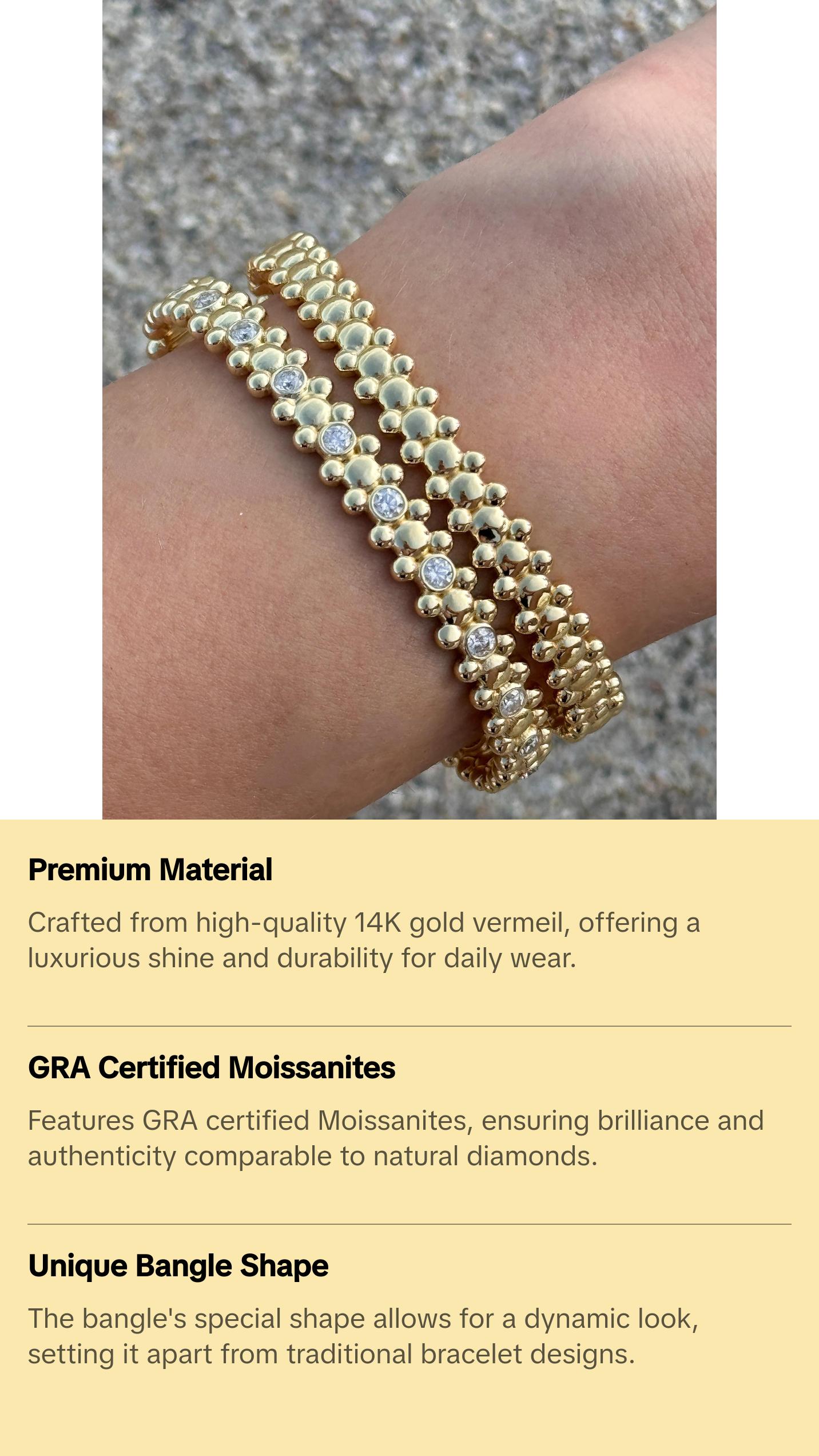 CERBERUS Bangle with Moissanites 14K Gold Vermeil