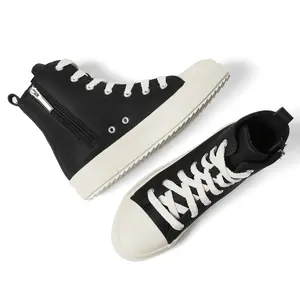 CYNLLIO High Top Platform Sneakers for Women Round Toe Lace up with Side Zipper White Platform Shoes Walking Canvas Shoes