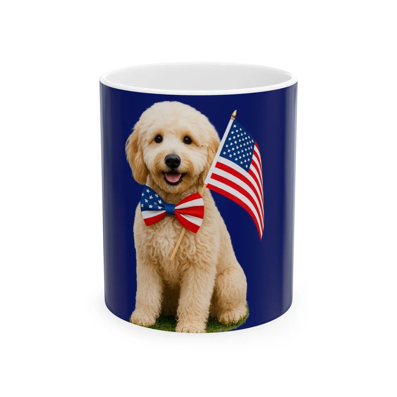 Patriotic Goldendoodle Mug – Born to Be Free Dog Lover Gift