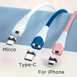 Magnetic Charging Cable 3-in-1 for iPhone, Samsung, Xiaomi, Android & Most Smart Devices - Replaceable Charging Port, Blue Electronic