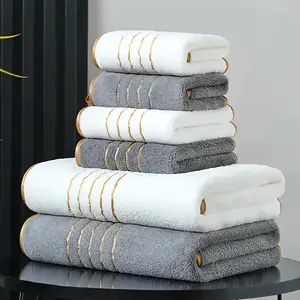 Modern Striped 2 Pcs Towel Set: Bath Towel (70*140cm) + Hand Towel (35*75cm) – Absorbent, Ideal for Gift/Home, Bathroom Towel Set