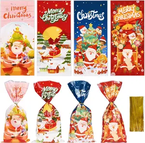 Christmas Cellophane  Bags, 100 count 5x11 Resealable Sleeves Bags, Christmas Plastic Clear Candy Bags for Snacks Cookies Packing (Bag Size: 4.9x10.9 inches)
