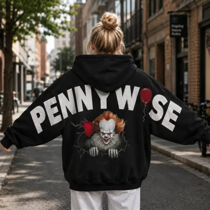 Vintage Pennywise Back Lettering Sweatshirt Hoodie, IT Killer Halloween Hoodie, Scary Movie Shirt, Horror Movie Character Tee