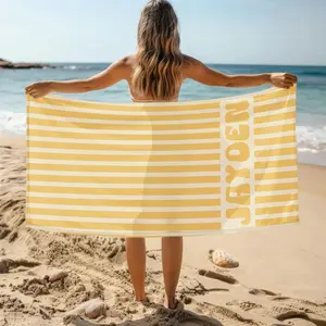 Personalized Name Stripe Beach Towel, Custom Monogram Pool Towel, Signature Beach Towel , Vacation Gift, Picnic Towel V4
