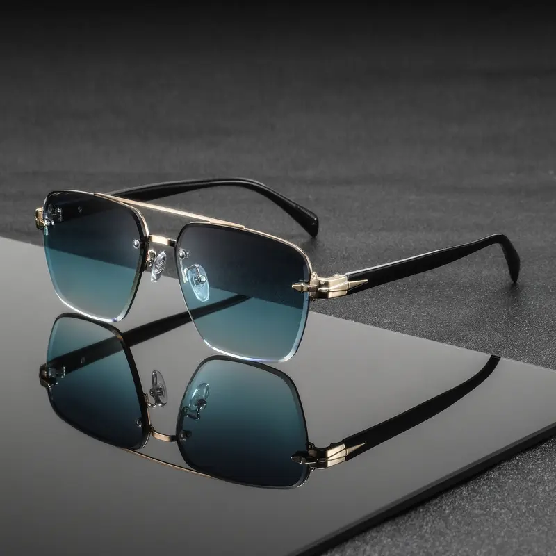 Men's Square Metal Frame Half-Rim Sunglasses, Classic Business Style, Driving Outdoor Shades, for Driving, Golf & Outdoor