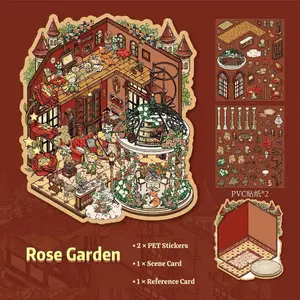 Rose Garden 3D Double-Layer Stress-Relief Scrapbook DIY Stickers Mini Treehouse Deluxe Large Size Laminated Non-Slip Durable Precision Die-Cut Reusable Realistic Details Ideal for Scrapbooking Enthusiasts