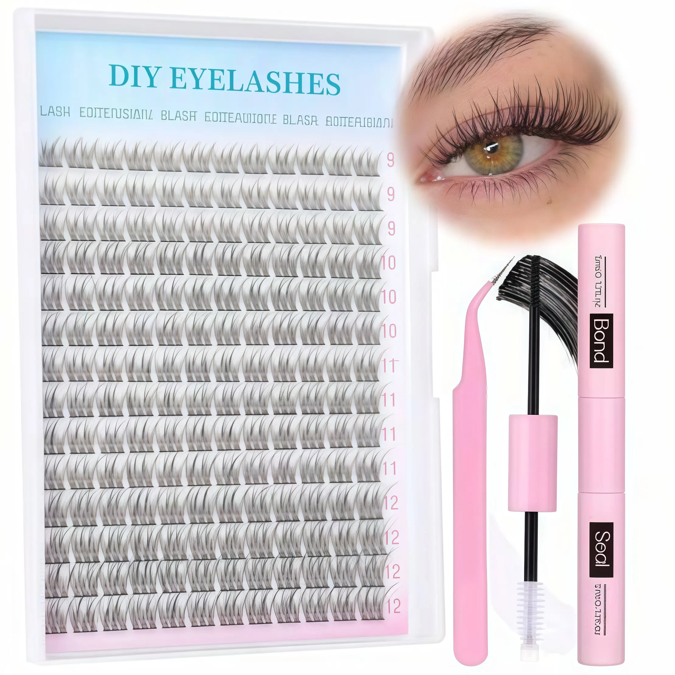 Natural Lash Extension Kit, 168pcs Wispy Eyelash Extensions Kit, 0.05 mm Thickness Individual Lashes Extensions with Lash Bond, Seal and Tweezers, Beginner-Friendly Gentle Eyelashes Set with Adhesives Applicator, Makeup Cosmetic