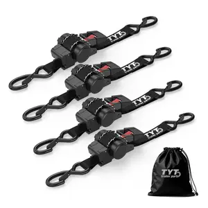 TYT 1" x 10ft Retractable Ratchet Tie Down Straps,1469lb Break Strength,ATV, UTV & Light Trailer Cargo Straps,Self-Retracting,Black(4-Pack)