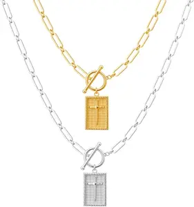 ZEVORIA Waterproof Trendy Cross Paperclip Necklace Set gold & silver chain with Pendants Gold Plated Initial Necklace Fashion jewelry for Daily Wear necklace unique Christmas  gift for gf cool woman Valentine's Day Gift