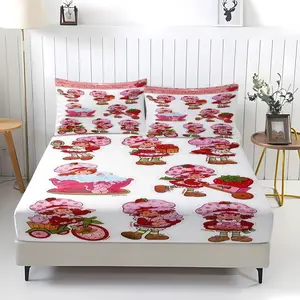 Strawberry Shortcake Fitted Sheet,Colorfast,Including 1 Bed Sheet and 2 Pillowcases,The Non Slip Dust Cover is Suitable for Teenagers and Adults Bedrooms and Guest Rooms,Suitable for Personal Use or as a Gift for Others