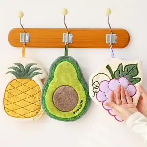 1pc Hanging Cartoon Fruit Design Coral Fleece Kitchen Towel - Super Absorbent, Quick-Dry, Soft & Durable Hand Towel with Loop for Home Decor, Pineapple, Avocado, Grape Patterns, Kitchen Hand Towels |   Vibrant Kitchen Accessory |   Polyester Towels, Dish