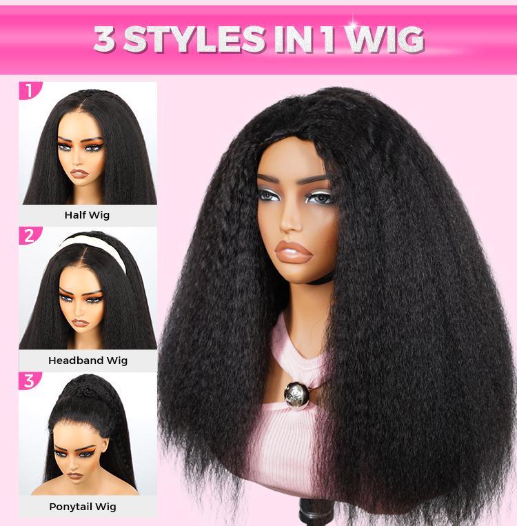 CurlyMe Invisible Hairline Kinky Straight & Afro Kinky Curly Half Wig Easy Wear Go Glueless Human Hair Wigs With Drawstring Beginner Friendly
