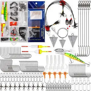 Saltwater Fishing Gear, 180pcs Saltwater Surf Fishing Tackle Kit Fishing Bait Rigs Saltwater Fishing Lures Spoon Fishing Hooks Pyramid Sinker Leaders Swivel Slip Bobbers Various Accessories