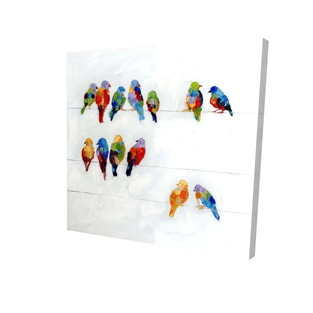360 Stand 8x8in Artistic Birds Theme Wall Art Photo, Colorful Birds-on-Wire Animal Design, Blue Contemporary Home Decor, High-Def Print with Vivid Colors for Nature-Inspired Room Decor & Gift, Decoration, Artwork, Bird Wall Arts